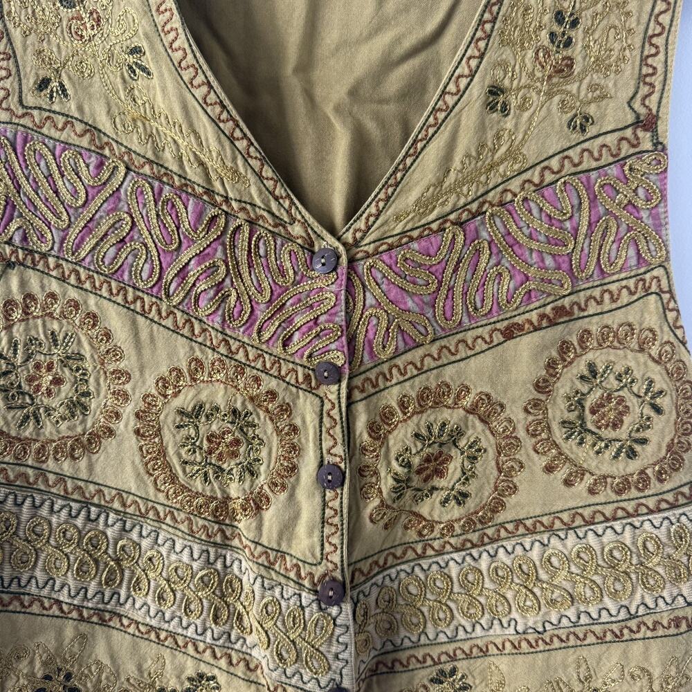 Boho Embroidered Festival Vest Mustard Gold Floral Tapestry Indie Top‎ Women - Picture 6 of 10